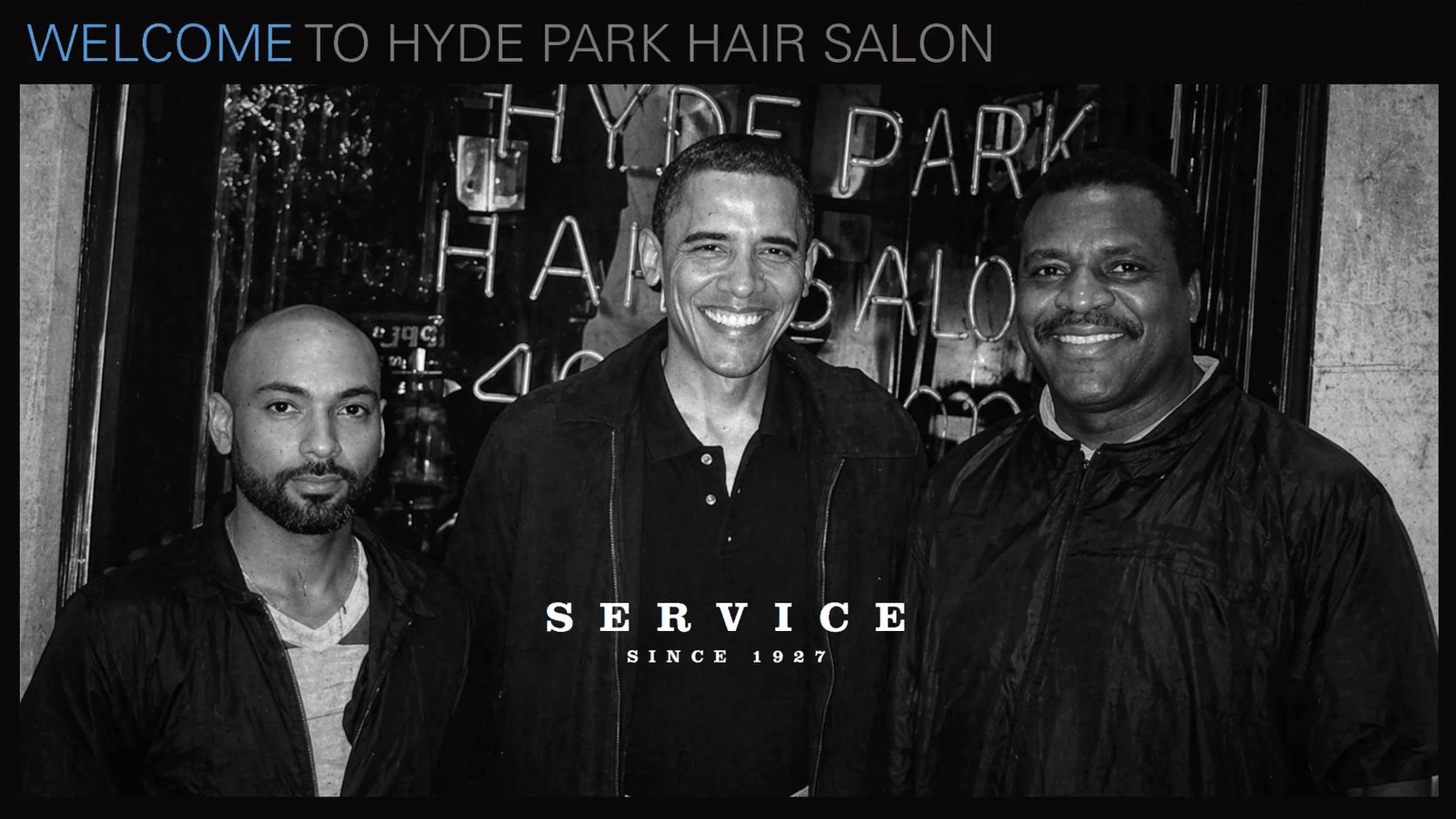 Master barbers Ish and Zariff with former President Barack Obama at Hyde Park Hair Salon